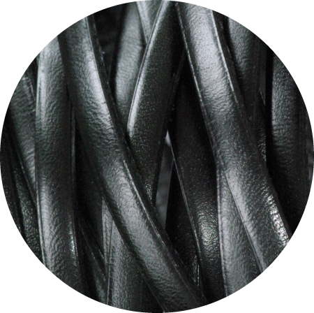 Cordon de cuir plat 5mm de couleur noire-5 metres